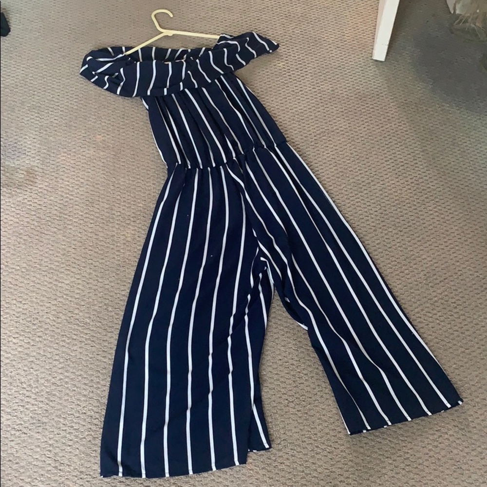 Striped navy blue jumpsuit
